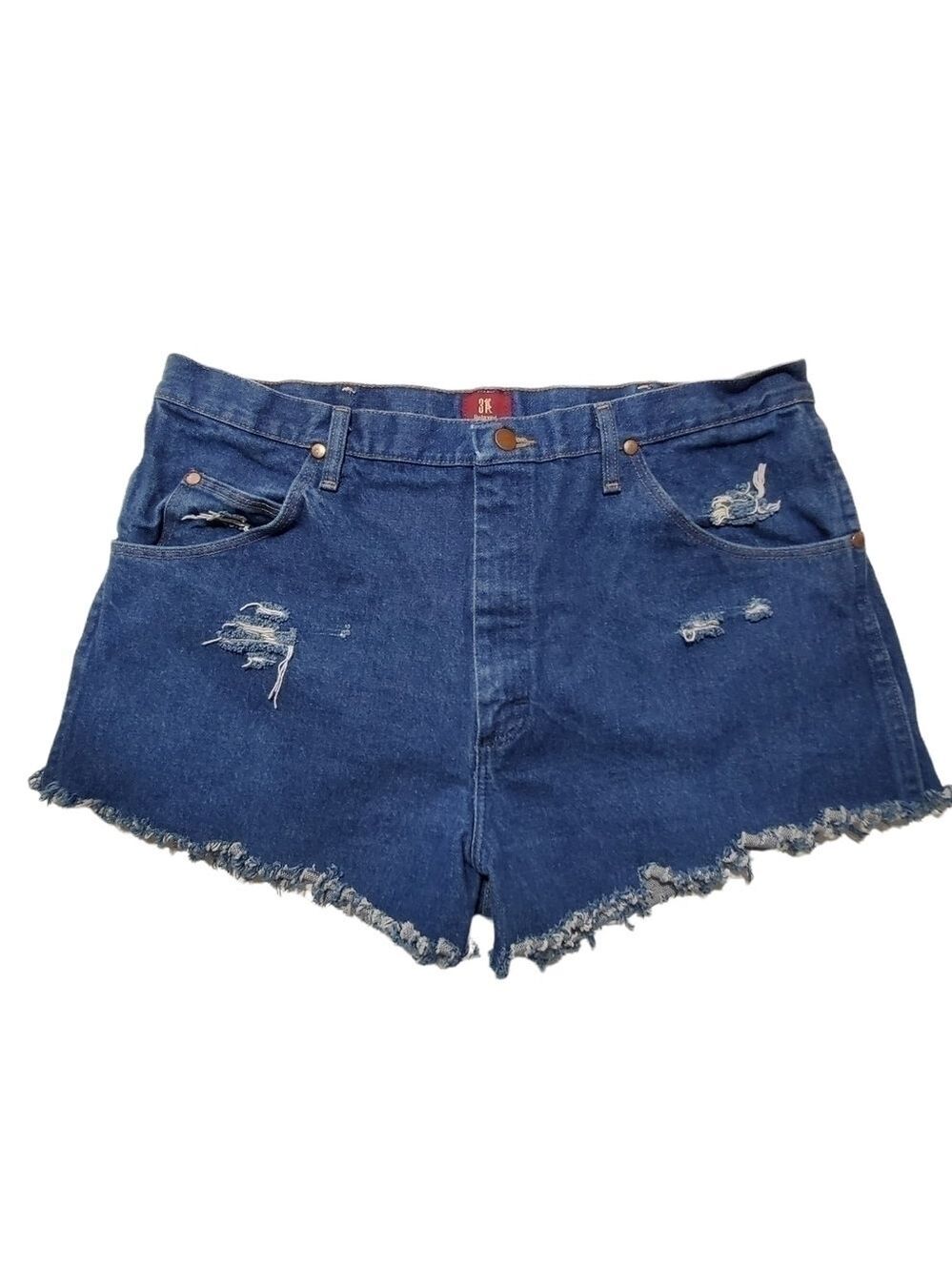 Reworked cut off Wrangler mens jean shorts highrise highwaisted ripped frayed